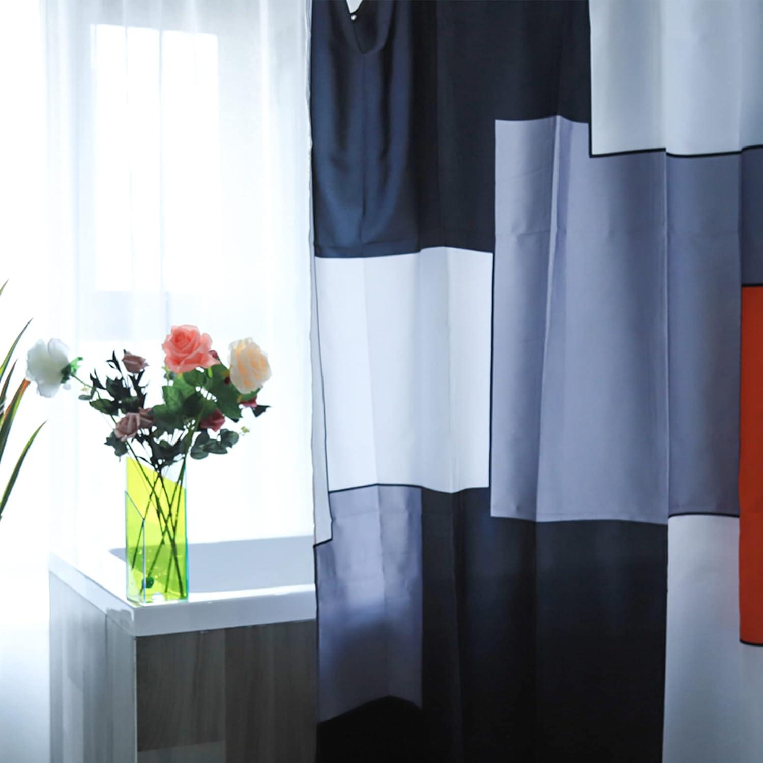 BOYOUTH Black,Grey,Red,White Geometry Pattern Digital Print Shower Curtain for Bathroom Decor,Polyester Waterproof Fabric Bath Curtain with 12 Hooks,70x70 Inches,Multicolor