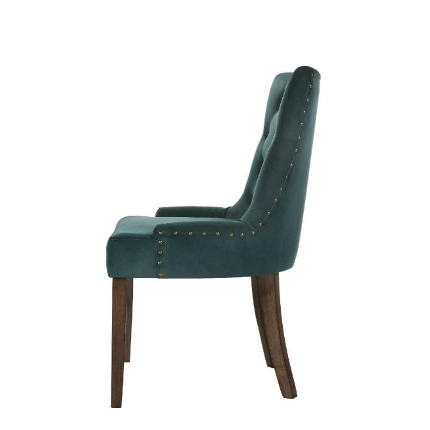 22" Farren Accent Chair Green Velvet/Espresso Finish - Acme Furniture: Linen Upholstery, Nailhead, Tufted Back