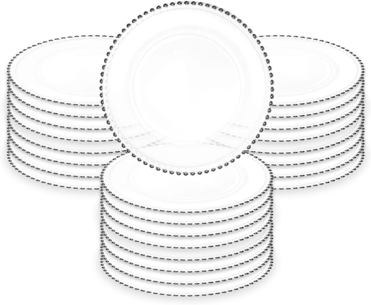 Handcrafted Silver Glass Beaded Charger Plates, 13-inch, Set of 8