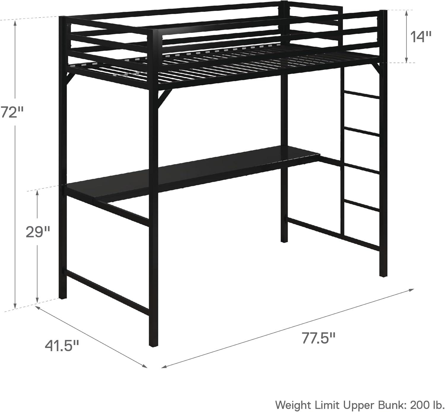 DHP Miles Metal Twin Loft Bed with Desk, White
