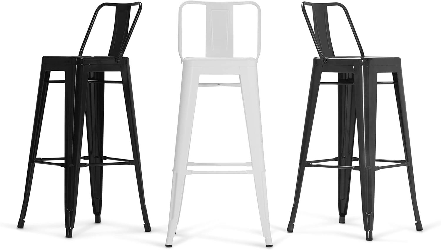 Rayne Industrial Black Metal Bar Stool with Curved Back - Set of 2