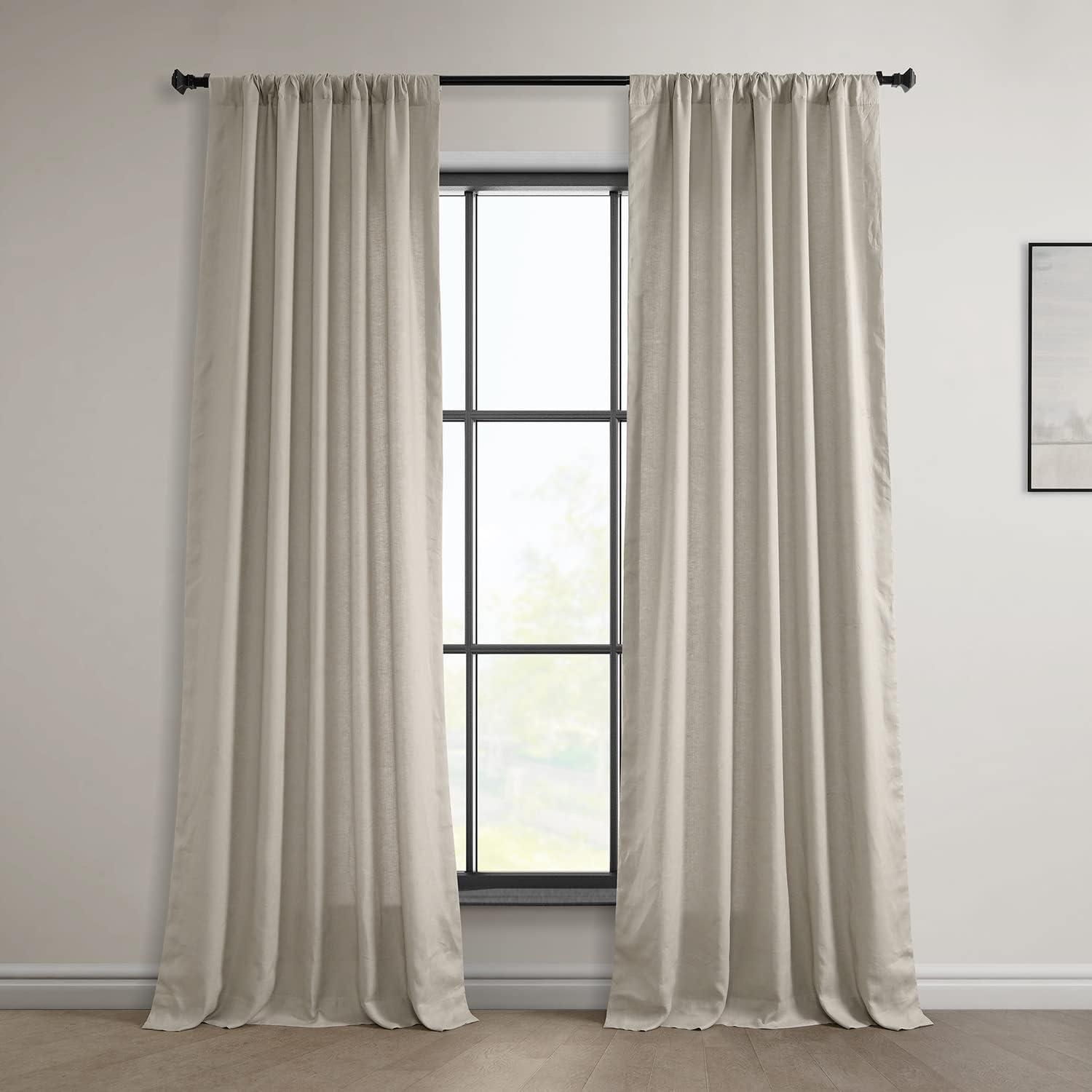 Light Birch 108" Cotton Linen Room-Darkening Curtain Panel