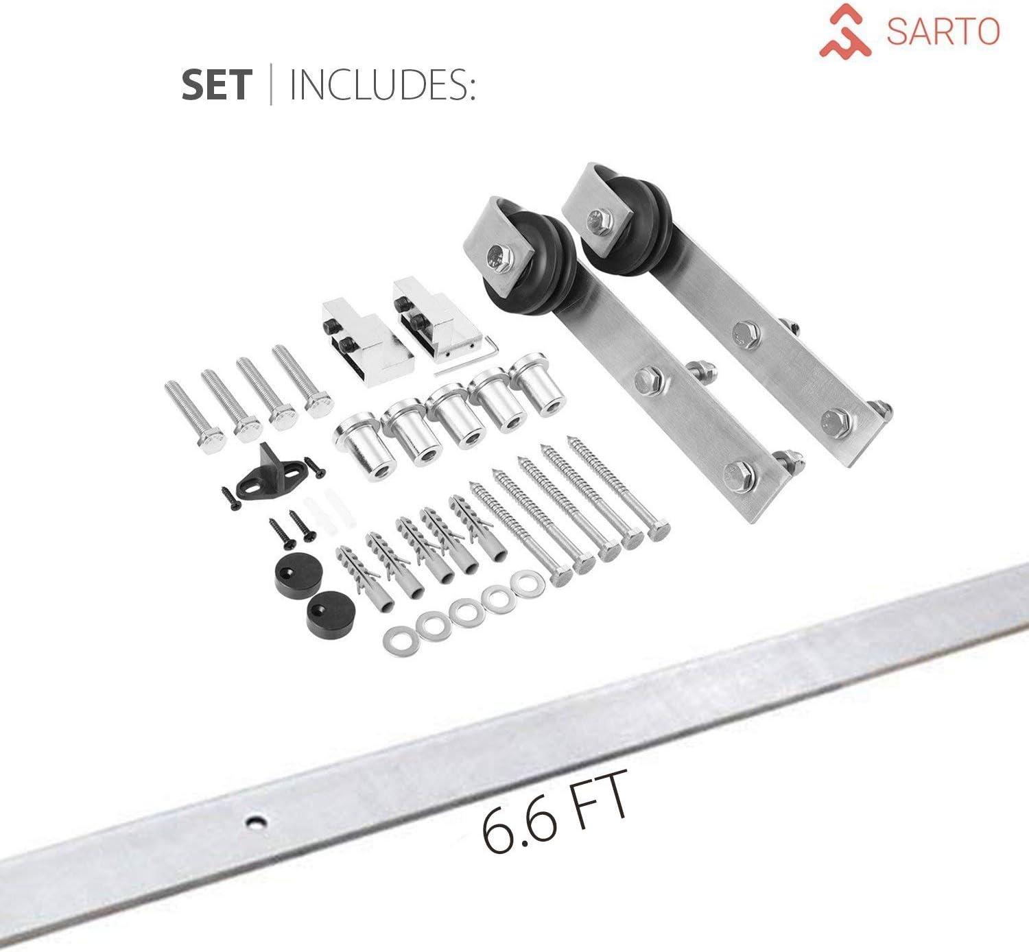 SARTODOORS Quadro Paneled Wood Barn White Door with Installation Hardware Kit