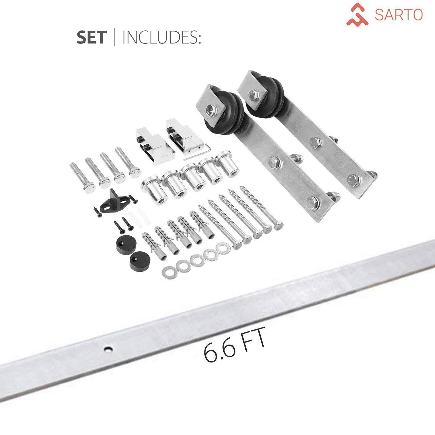 SARTODOORS Quadro Paneled Wood Barn White Door with Installation Hardware Kit