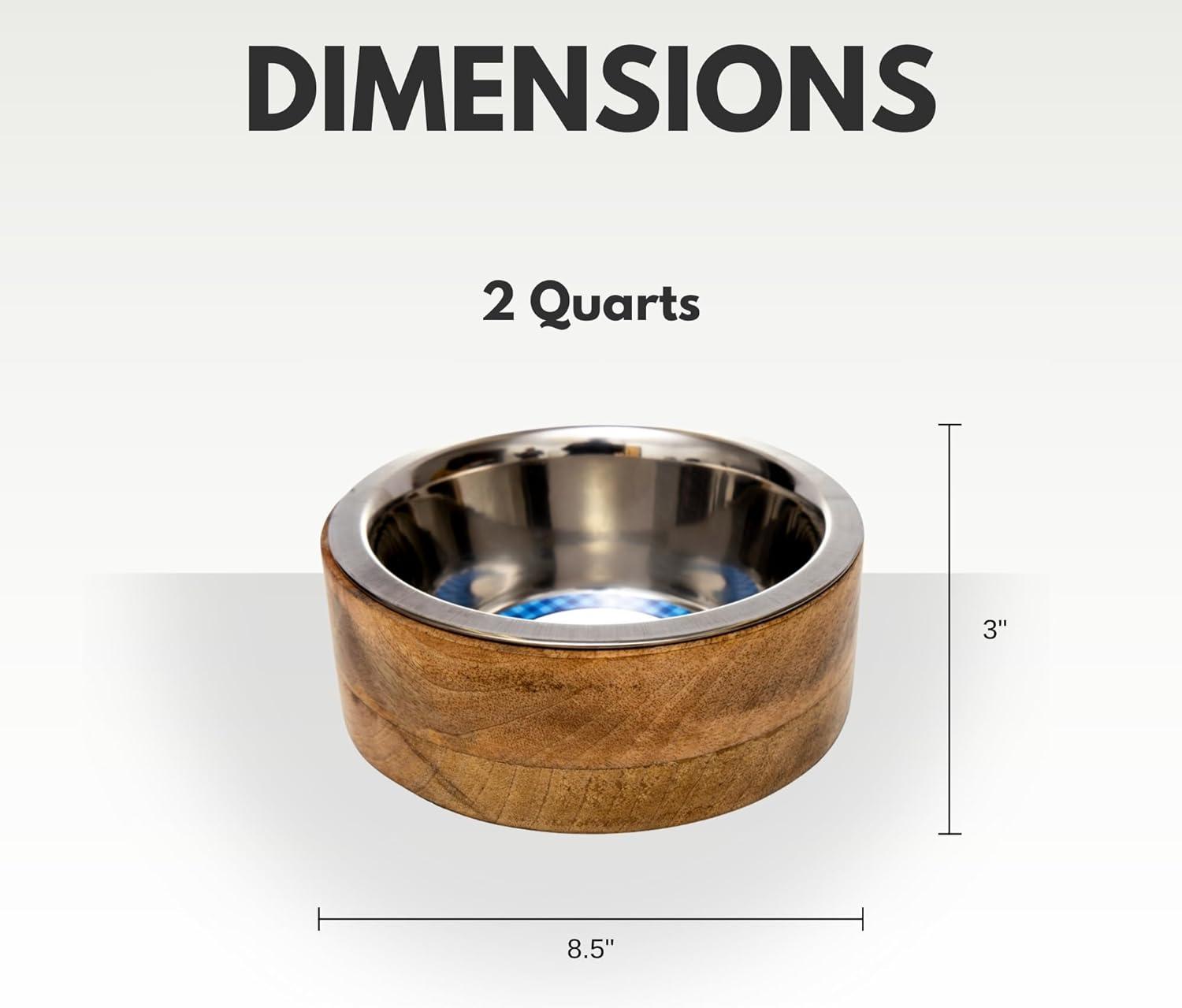 2-Quart Stainless Steel Dog Bowl with Mango Wood Holder