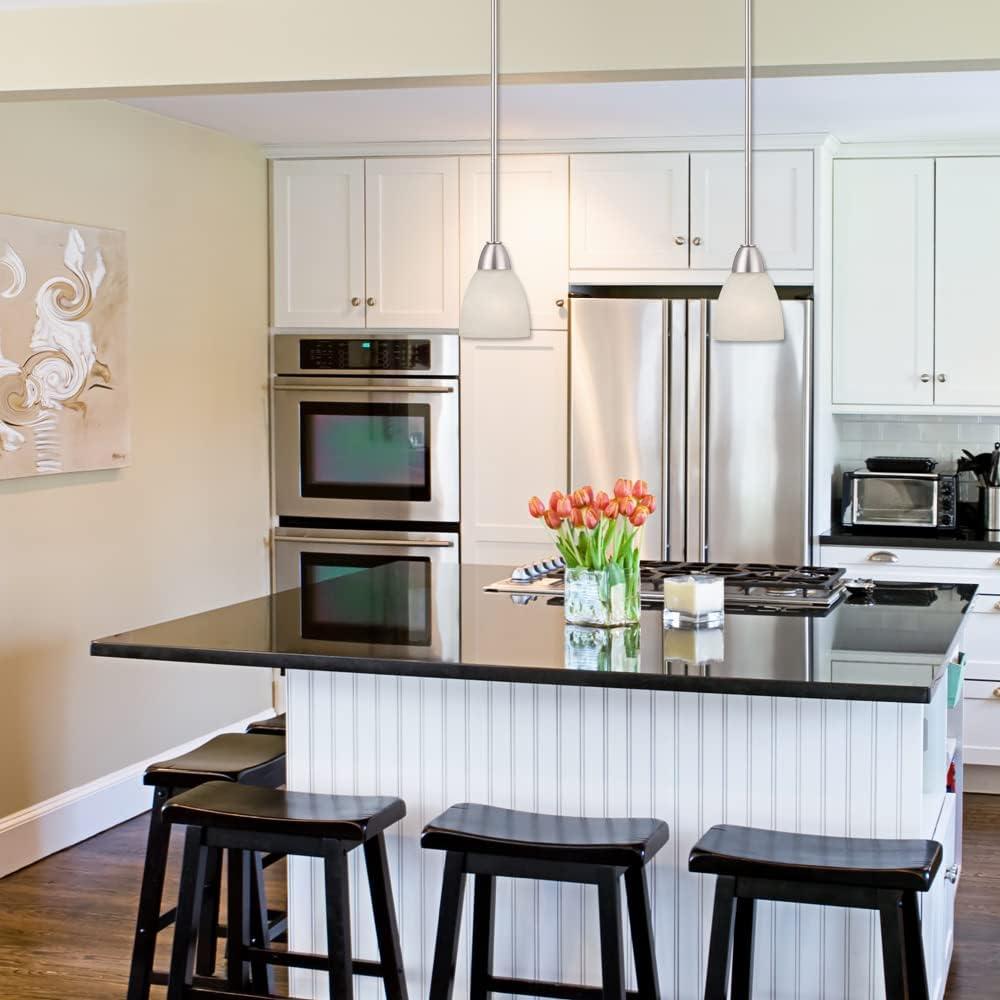 Brushed Nickel Mini Pendant Light with Alabaster Glass Shade