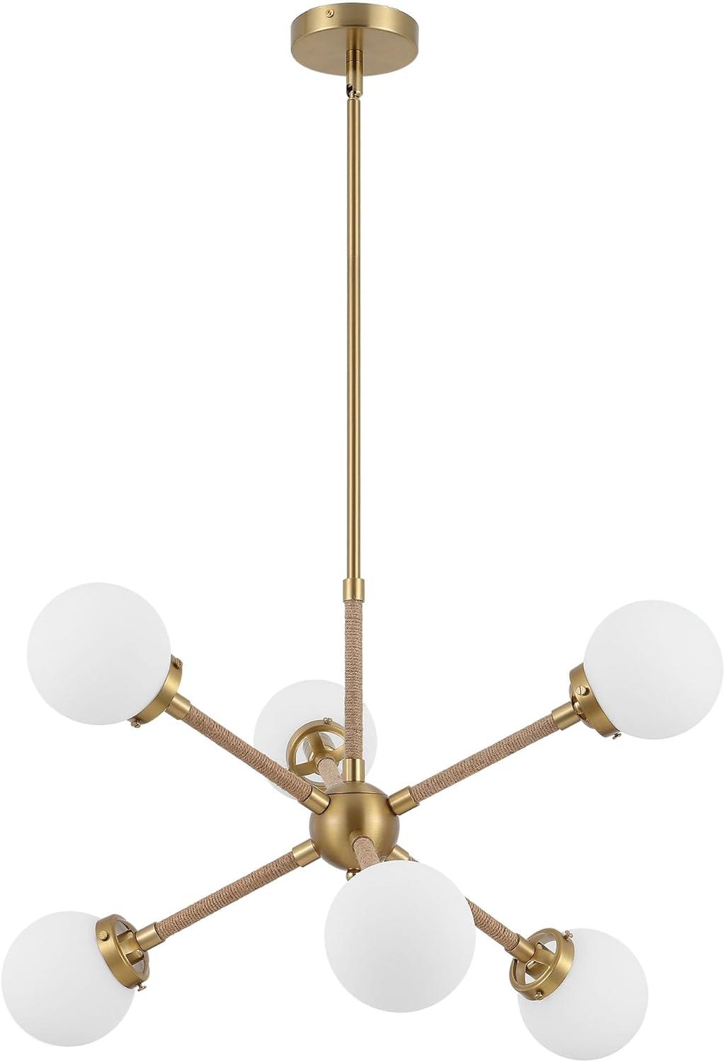 Claxy 6-Light Gold Sputnik Chandelier Light with Globe Milk Glass Shade