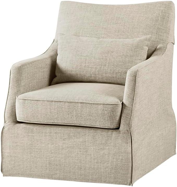 Martha Stewart London Upholstered Skirted Swivel Armchair with Lumbar Pillow