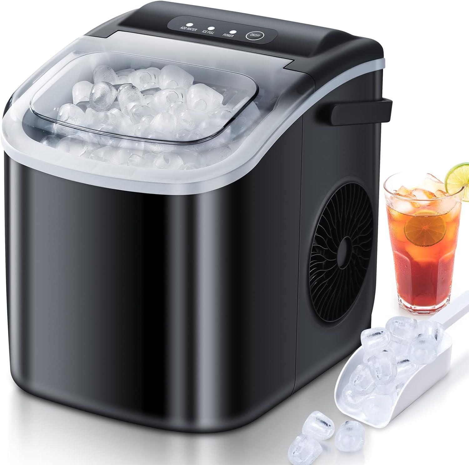 Compact Black Portable Countertop Ice Maker with Self-Cleaning