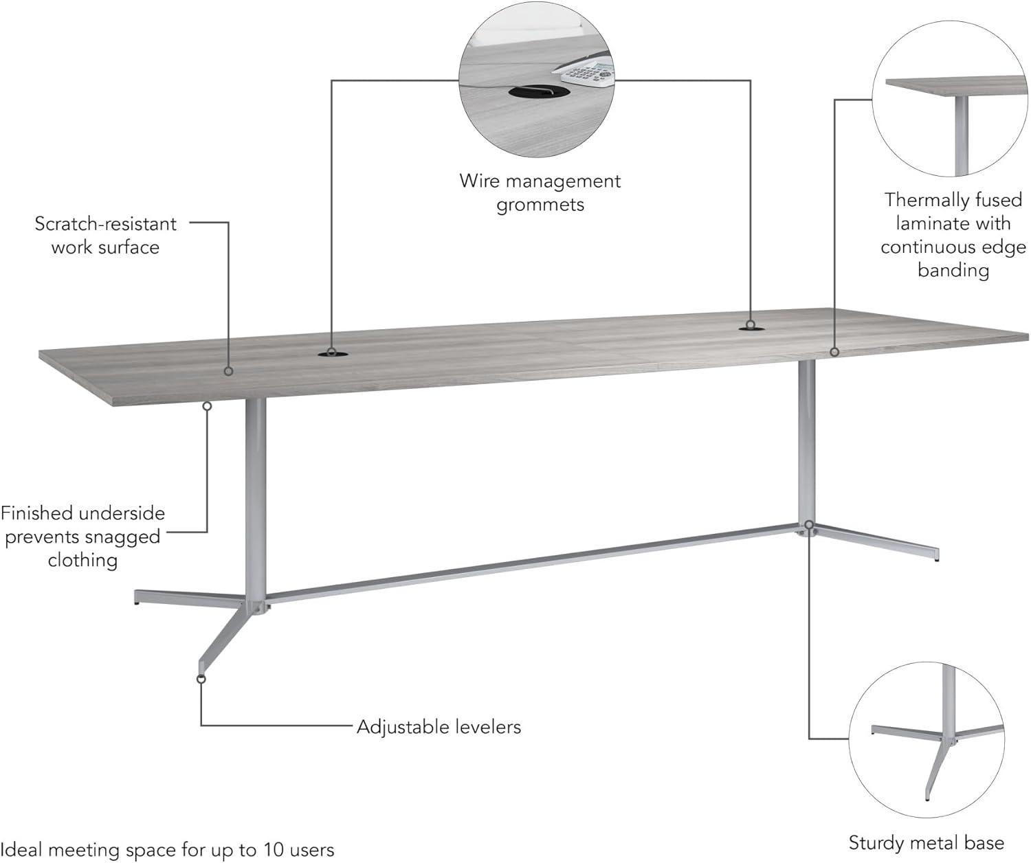 120W x 48D Boat Shaped Conference Table with Metal Base