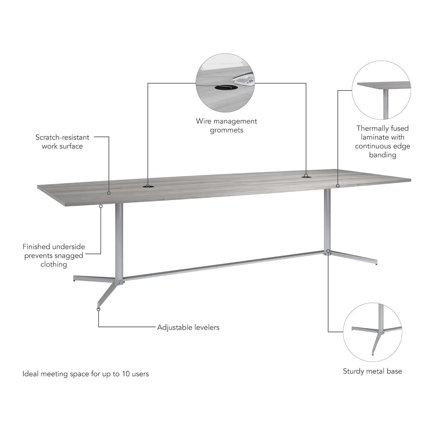 120W x 48D Boat Shaped Conference Table with Metal Base