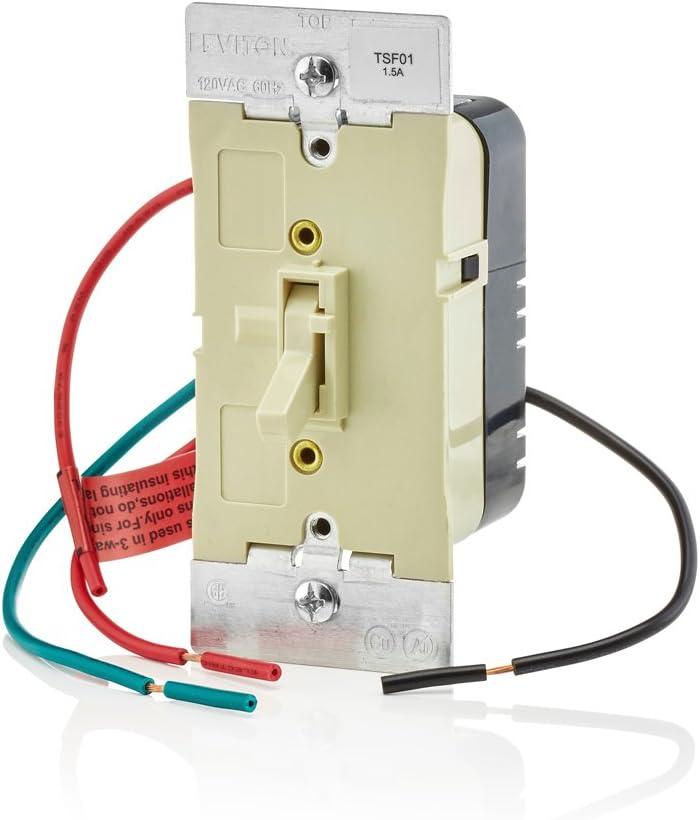 Leviton Toggle Slide Fan Speed Control, 1.5 A-120VAC @ 60Hz, Single Pole or 3-way, TSF01-10I, Ivory