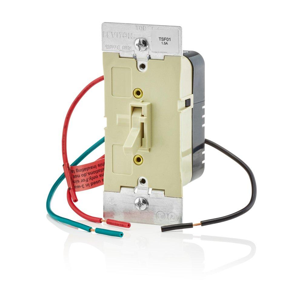 Leviton Toggle Slide Fan Speed Control, 1.5 A-120VAC @ 60Hz, Single Pole or 3-way, TSF01-10I, Ivory
