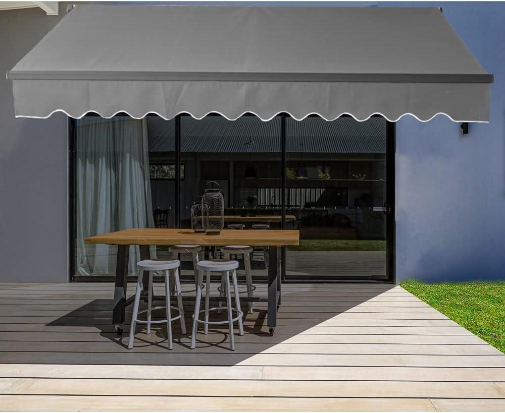 Gray Motorized Retractable Patio Awning with Black Frame