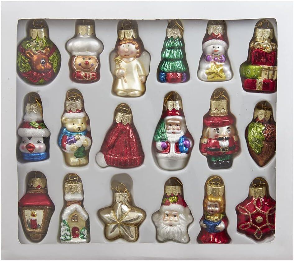 Miniature Multicolor Glass Christmas Ornaments Set, 18 Pieces