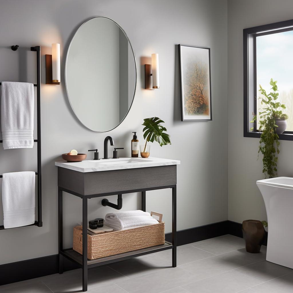ANDY STAR Wall Mirror for Bathroom, 24x36'' Chrome Oval Bathroom Mirror, Large Oval Wall Mirror for Btahroom, Oblong Pill Shaped Chrome Mirror Stainless Steel Frame Wall Mount Horizontal or Vertical