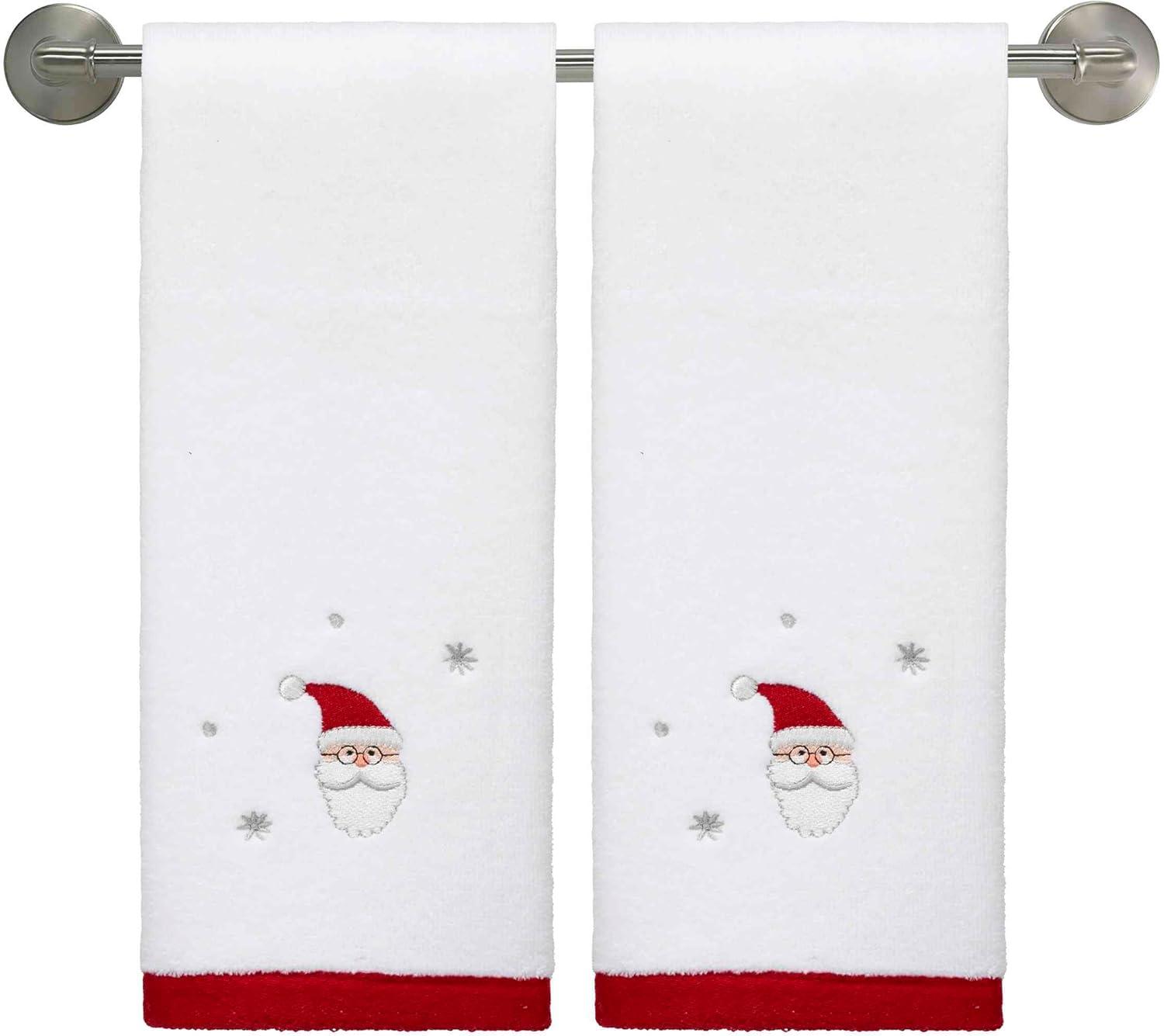 Festive White and Red Cotton Polyester Santa Fingertip Towels Set