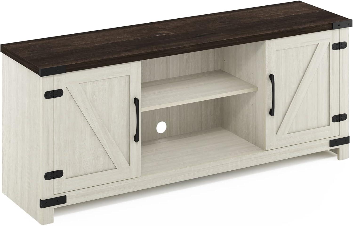 Beige Farmhouse Engineered Wood TV Cabinet with Shelves