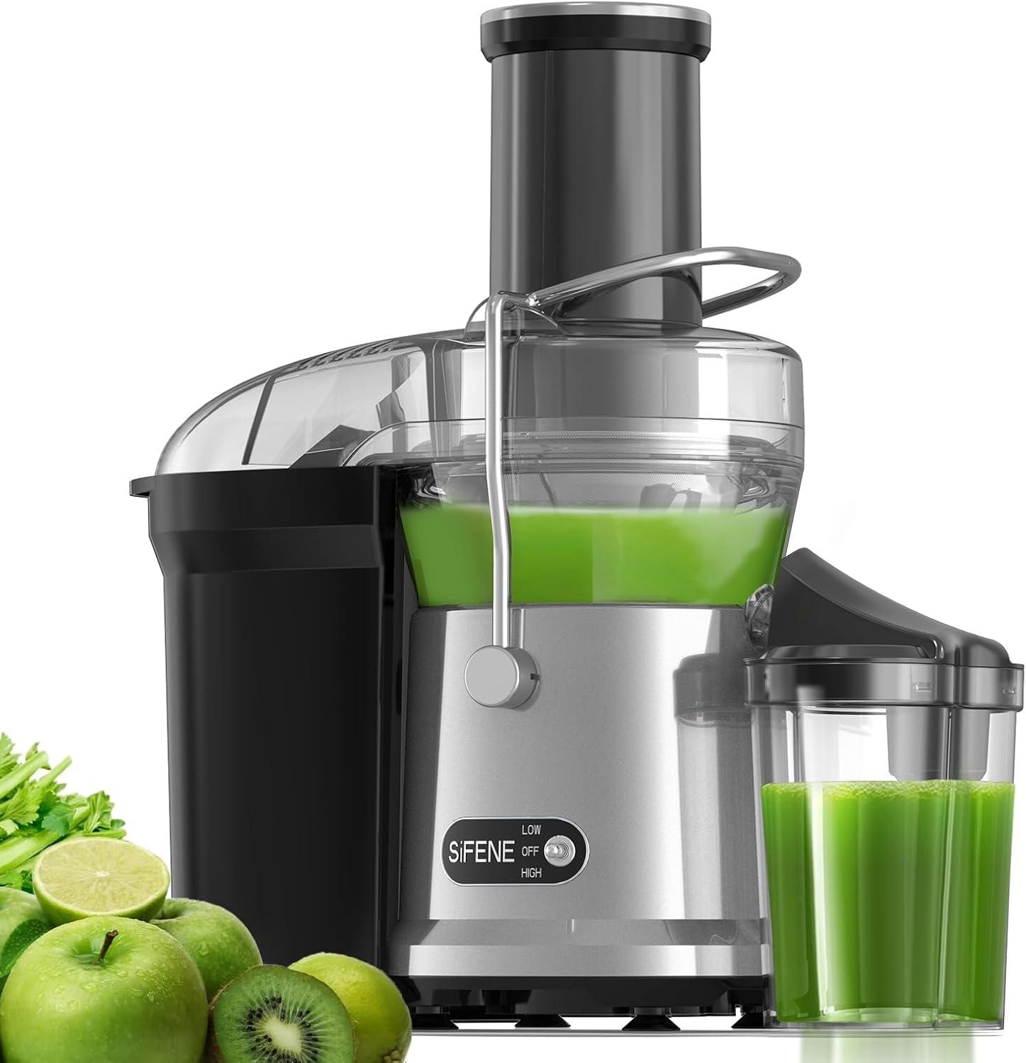 SiFENE 1000W Centrifugal Juicer Machine, 3.2" Wide Chute, Dual Speed, Easy Clean, BPA-Free, Silver