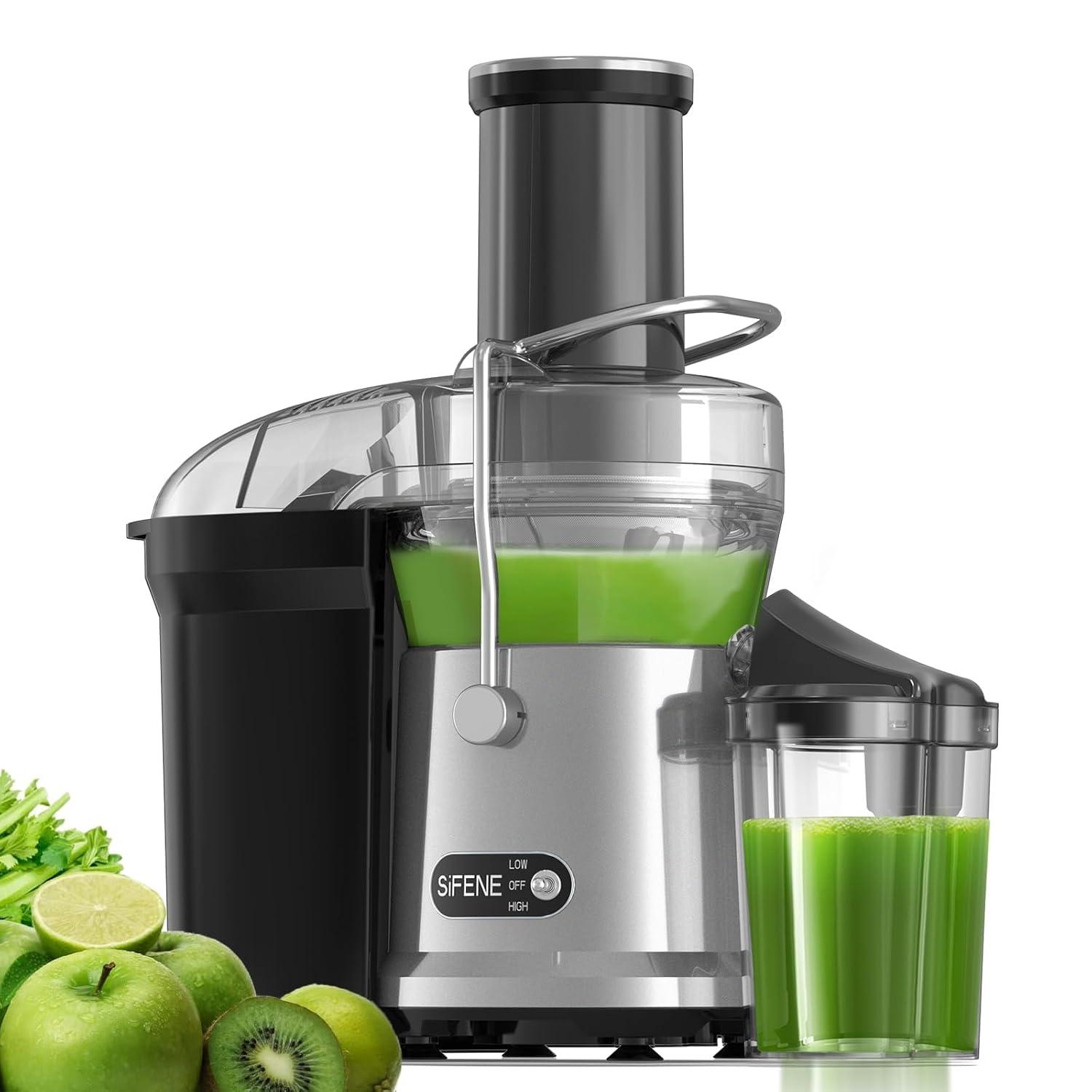 SiFENE 1000W Centrifugal Juicer Machine, 3.2" Wide Chute, Dual Speed, Easy Clean, BPA-Free, Silver
