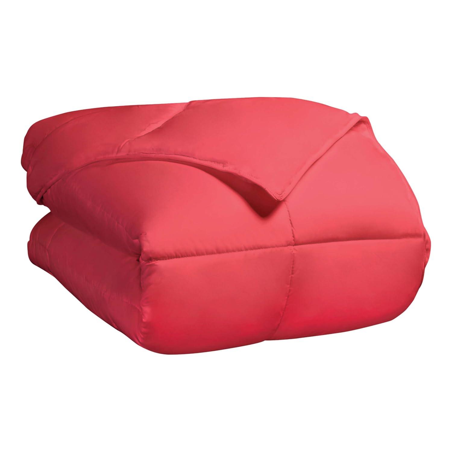 SUPERIOR Classic All-Season Reversible Down Alternative Comforter, Comfy, Fluffy, Cozy, Lightweight, Decorative, Duvet Insert, Plush, Oversized Bedding Essential, Box Quilt Design, Twin, Coral