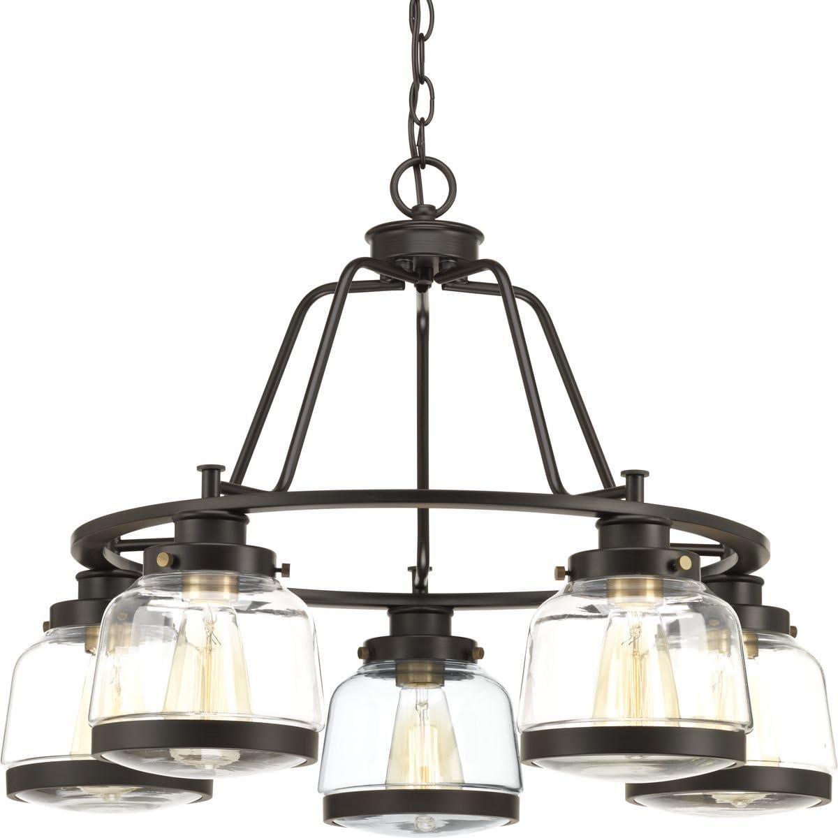 Judson Antique Bronze 5-Light Farmhouse Chandelier with Clear Glass Shades