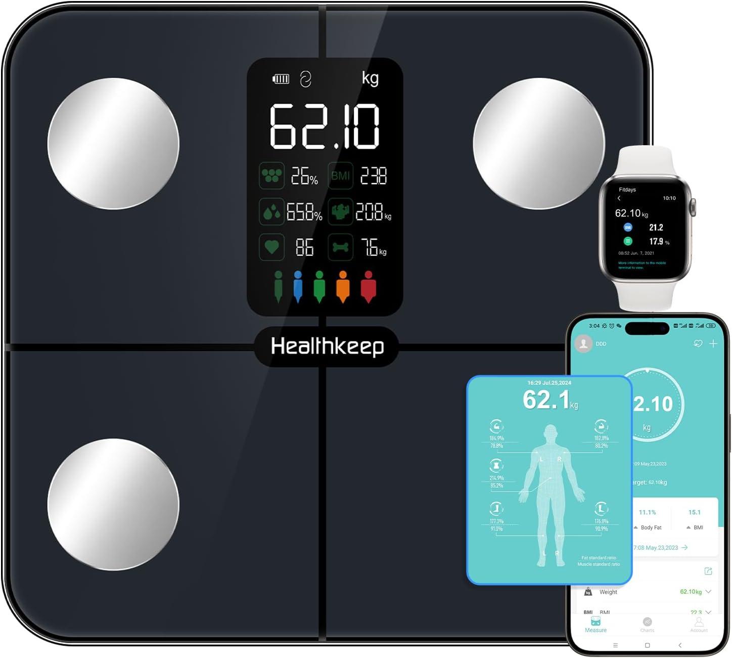CHWARES Rechargeable Weight Scale , Scale for Body Weight with Large LCD Display, Smart Digital Scale with Body Fat 15 Metrics Body Composition Analyzer for BMI Heart Rate 400lbs, Black
