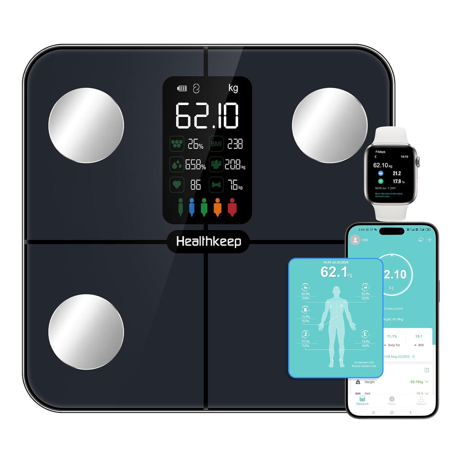 CHWARES Rechargeable Weight Scale , Scale for Body Weight with Large LCD Display, Smart Digital Scale with Body Fat 15 Metrics Body Composition Analyzer for BMI Heart Rate 400lbs, Black