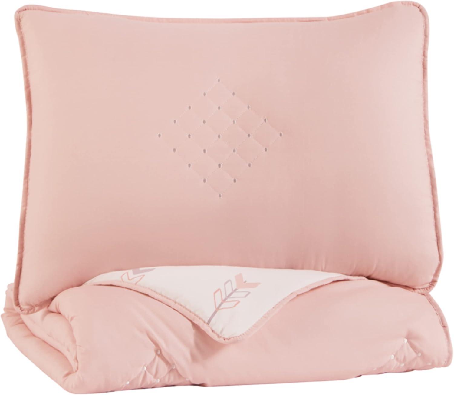 Pink Twin Reversible Microfiber Comforter Set with Sham