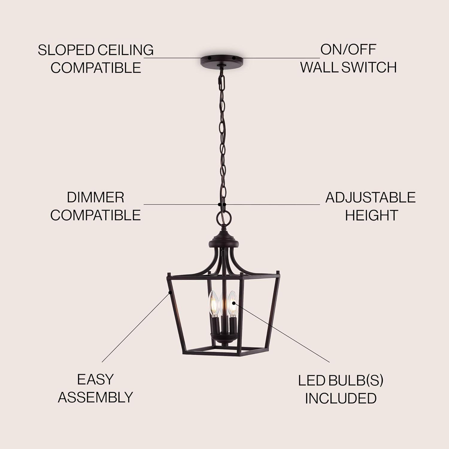 Camden 10" 3-Light Iron Classic Midcentury Pendant Lantern, Oil Rubbed Bronze