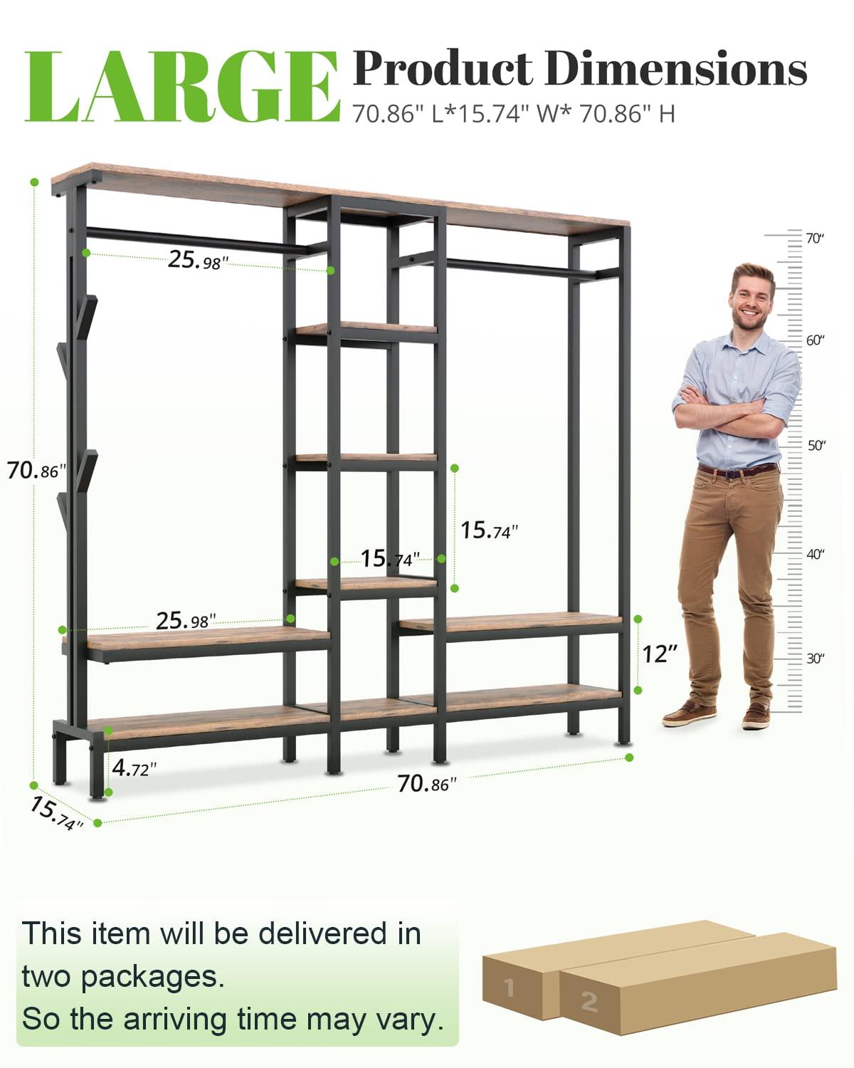 HOKEEPER Heavy Duty Extra Large Freestanding Closet Organizer With Coat Rack - Metal Wardrobe for Hanging Clothes, Storage Shelves, and Garment Rack for Bedroom