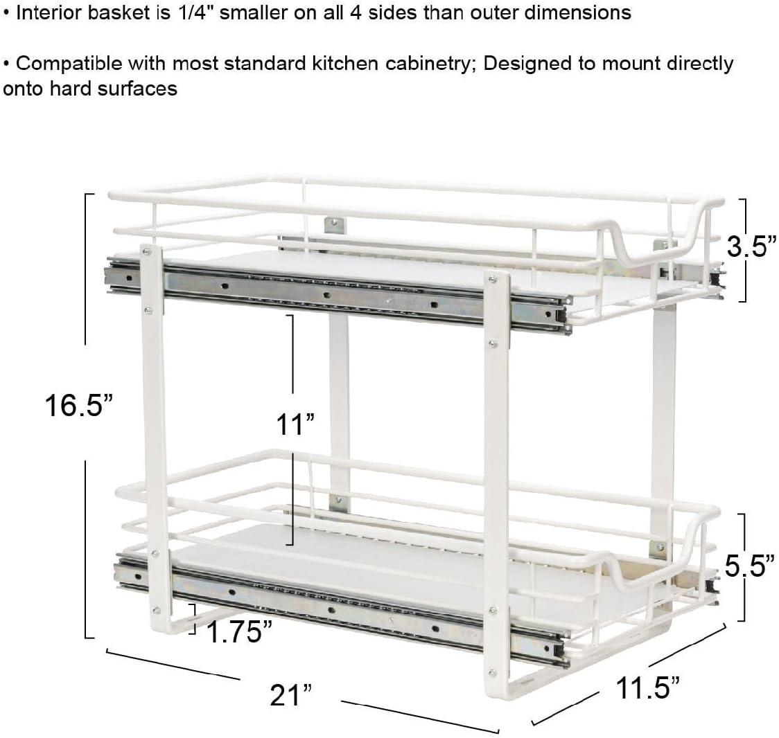 White Powder-Coated Steel Dual-Slide 2-Tier Storage Organizer