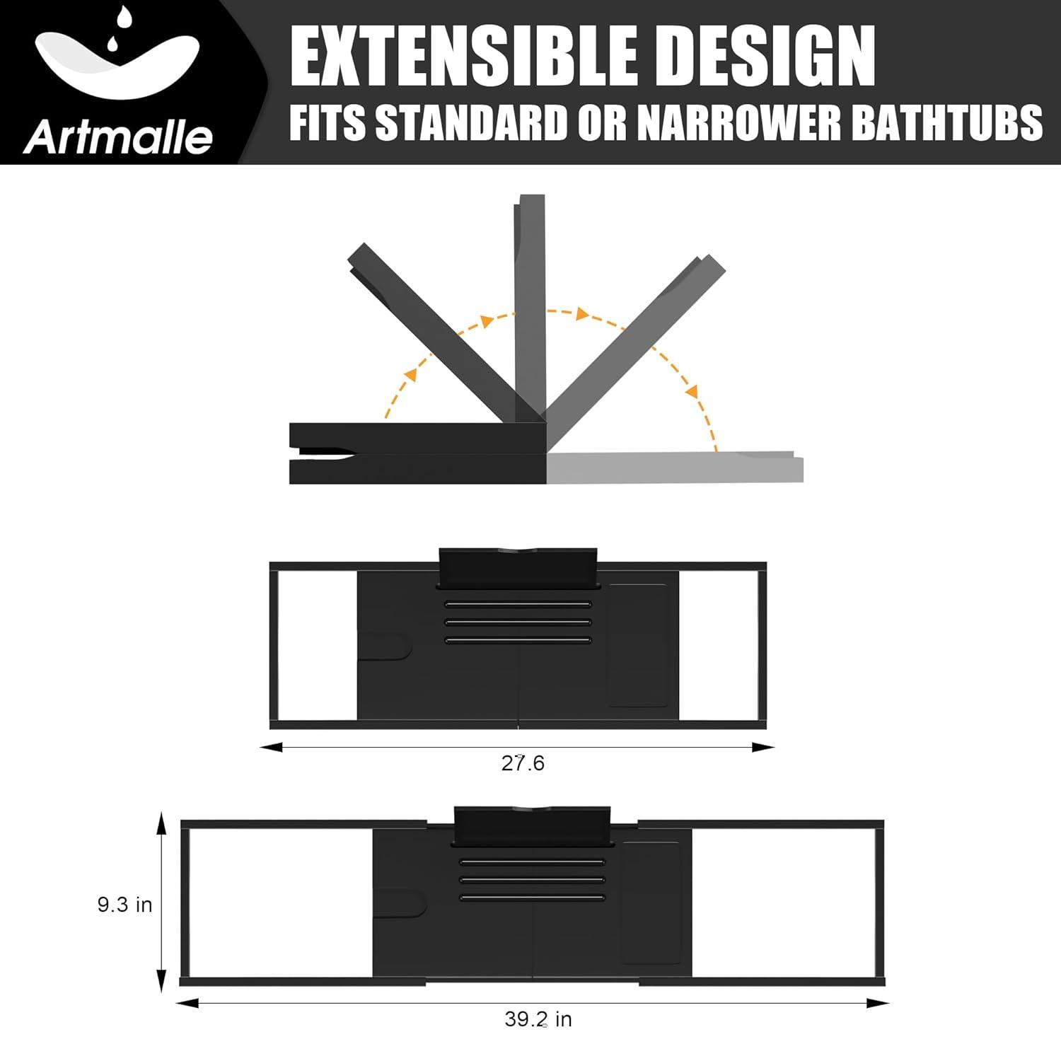 Artmalle Foldable Bathtub Tray for Tub, Bamboo Bathtub Caddy Tray Table with Book Stand for Luxury Bath, Bathroom Accessories for Women Men with Free Soap Dish (Semi-Simple, Natural) (Natural)