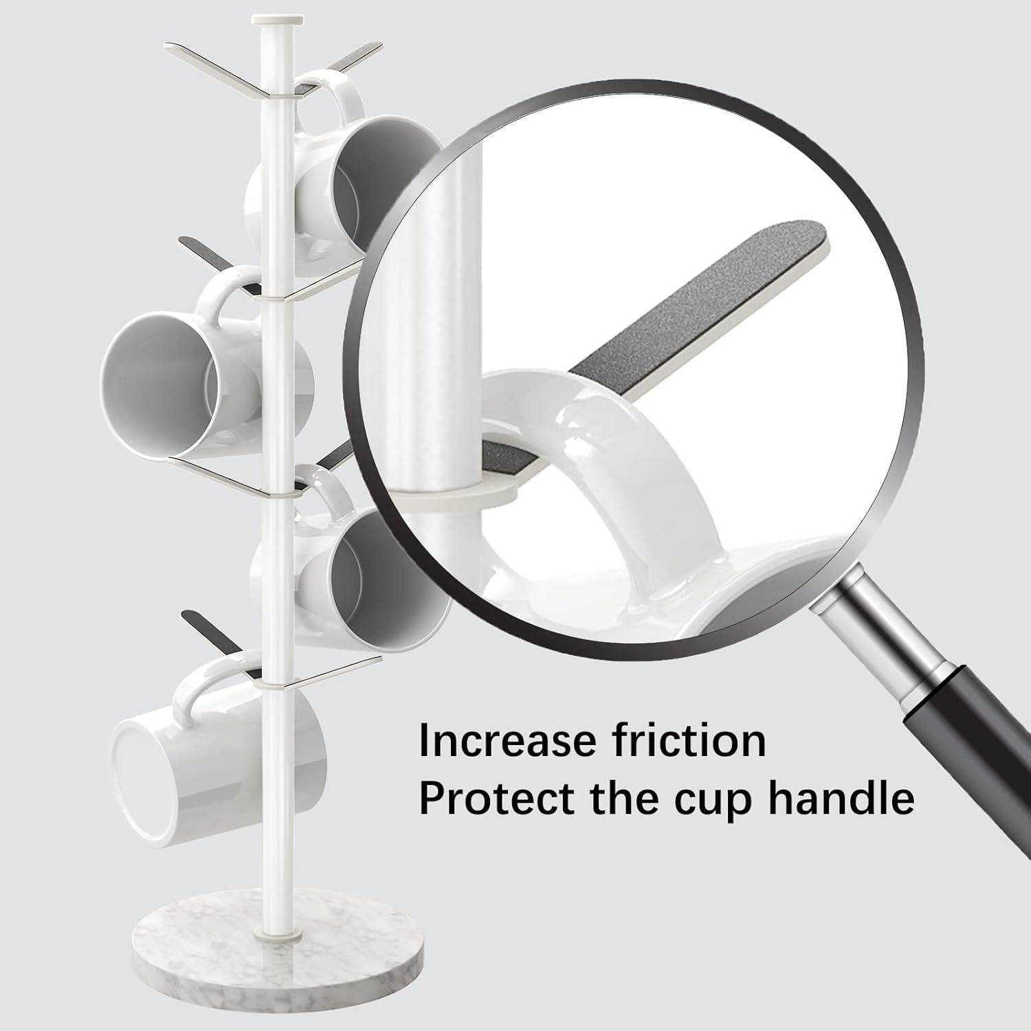 White Marble Base Stainless Steel Mug Holder Tree with 8 Hooks