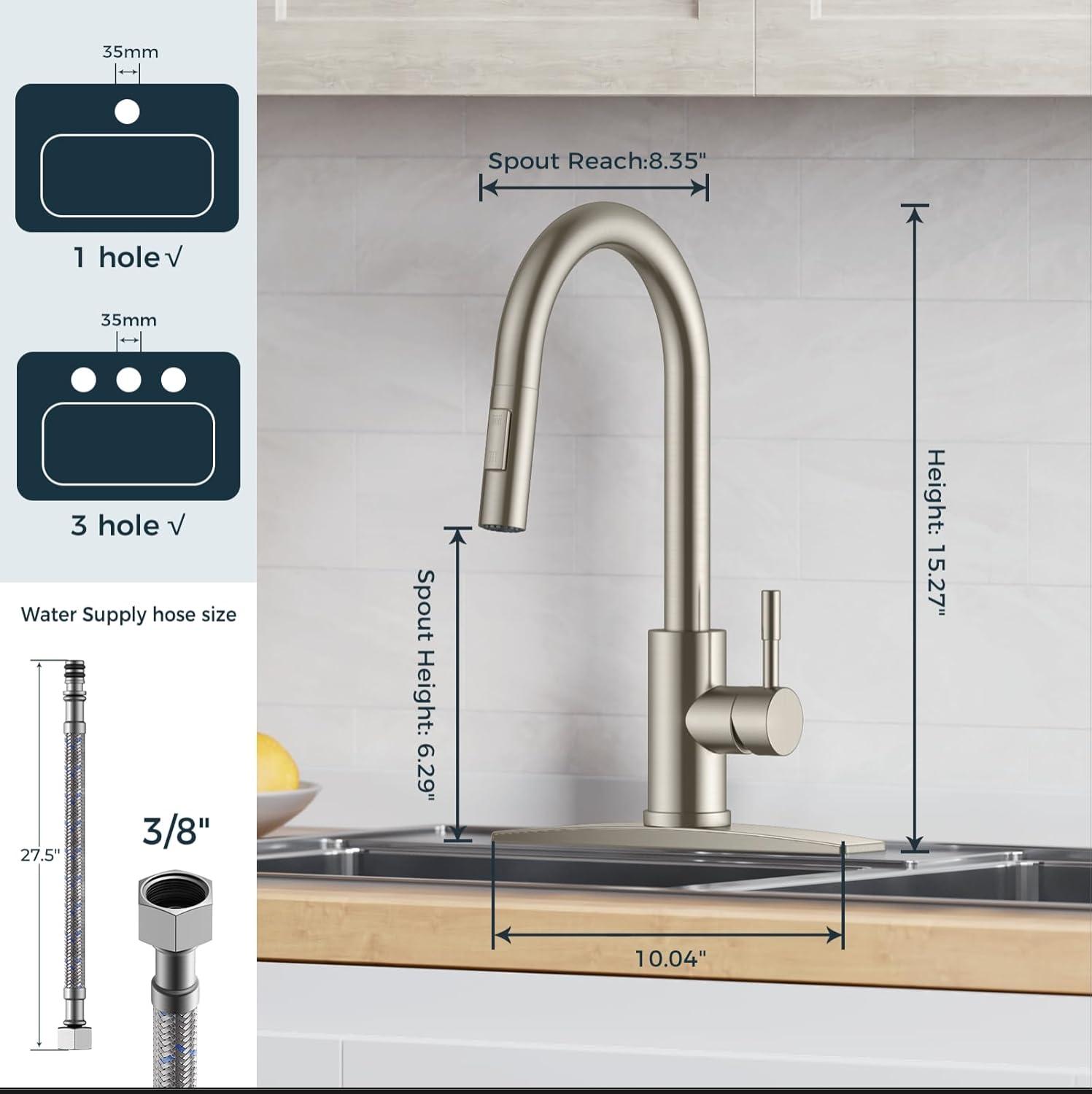 Brushed Nickel High Arc Pull-Down Kitchen Faucet with Spray