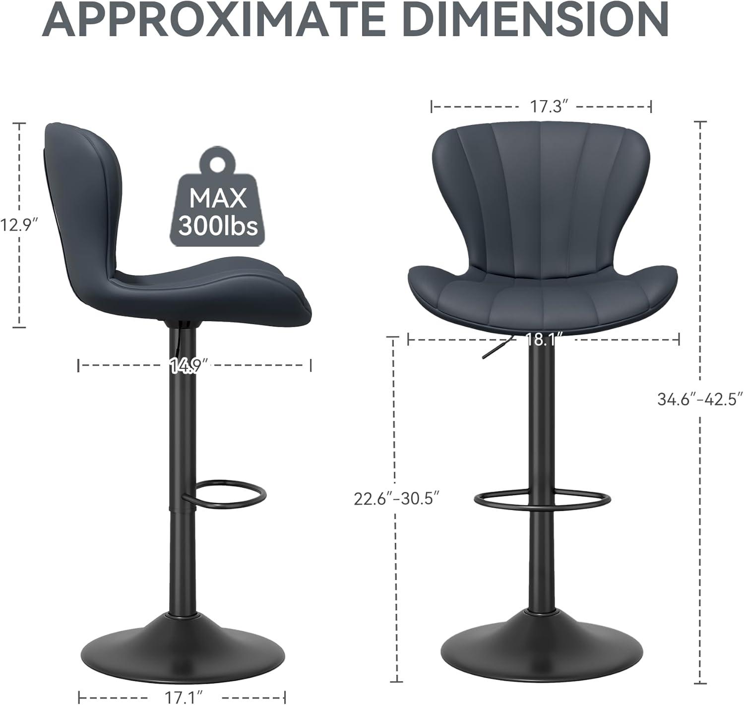 Modern Bar Stool Set of 2, Adjustable Faux Leather Upholstered Swivel Counter Stools, Counter Barstools with Back for Kitchen Island, Khaki