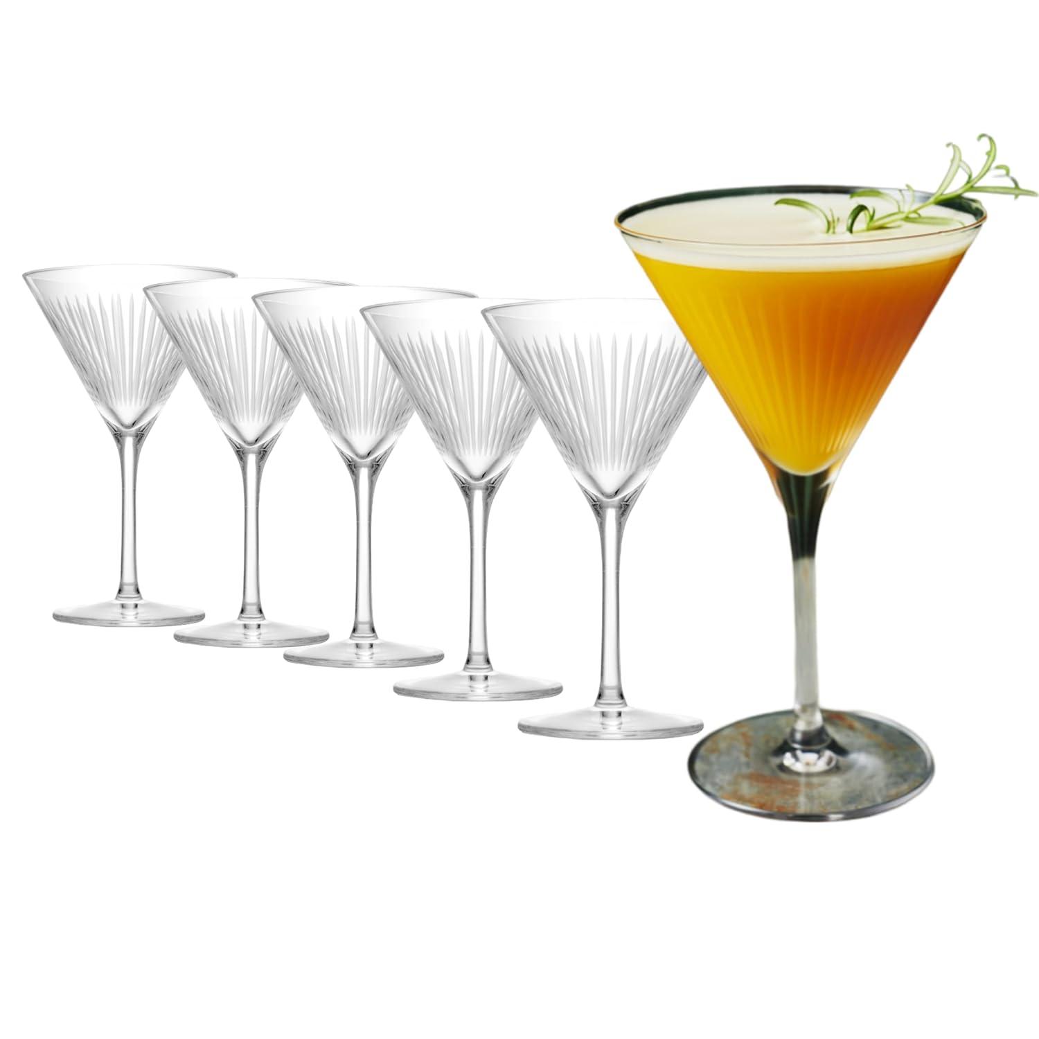 Elegant Crystal Clear Martini Glass Set with Long Stem, 8.5 oz