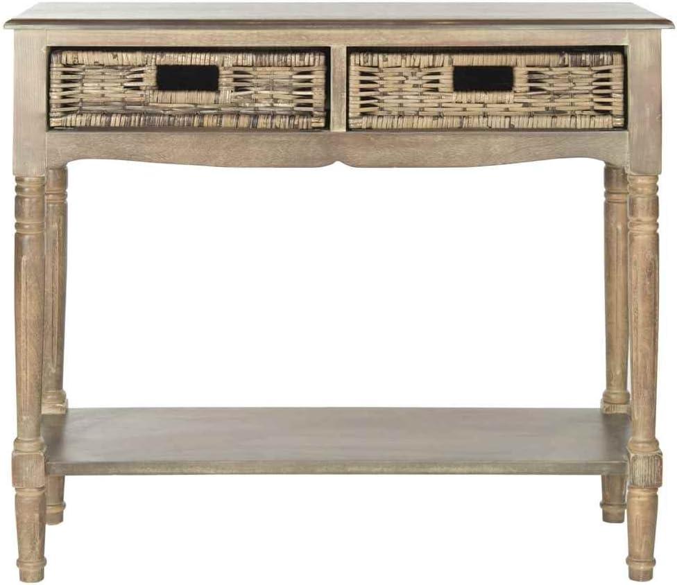 Beige Pine Transitional Console Table with Storage Drawers