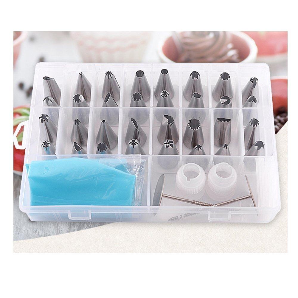 39PCS Piping Bags and Tips Set with Storage Case, Icing Tips, Large Piping Nozzles, Couplers, Silicone Pastry Bags, Flower Nails, Icing Smoother, Baking Decoration Tools for Cake Cookies