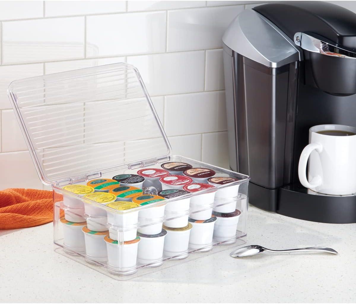 iDESIGN Plastic Tier Coffee Pod Organizer with Lid The Linus Collection Clear: Kitchen Cabinet Storage, 11x7x4, Spot Clean