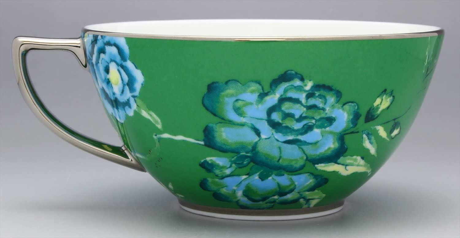 Chinoiserie Green Floral Porcelain Teacup and Saucer Set