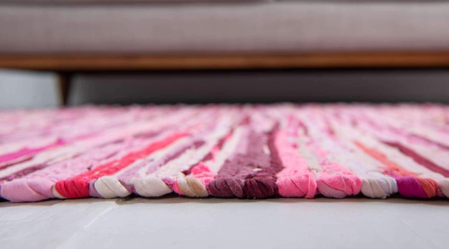 Handmade Pink Striped Cotton Reversible Area Rug