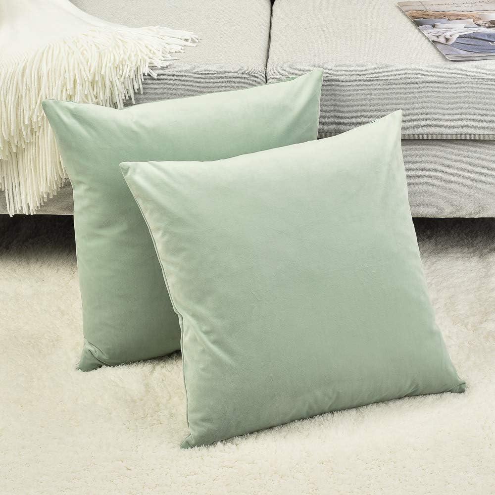 Set of 2 Turquoise Green Velvet Square Throw Pillow Covers