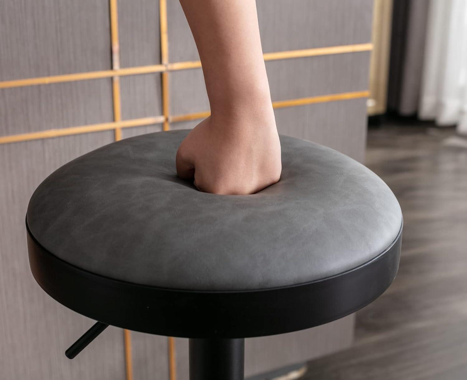 Adjustable Gray Leather and Metal Swivel Bar Stools