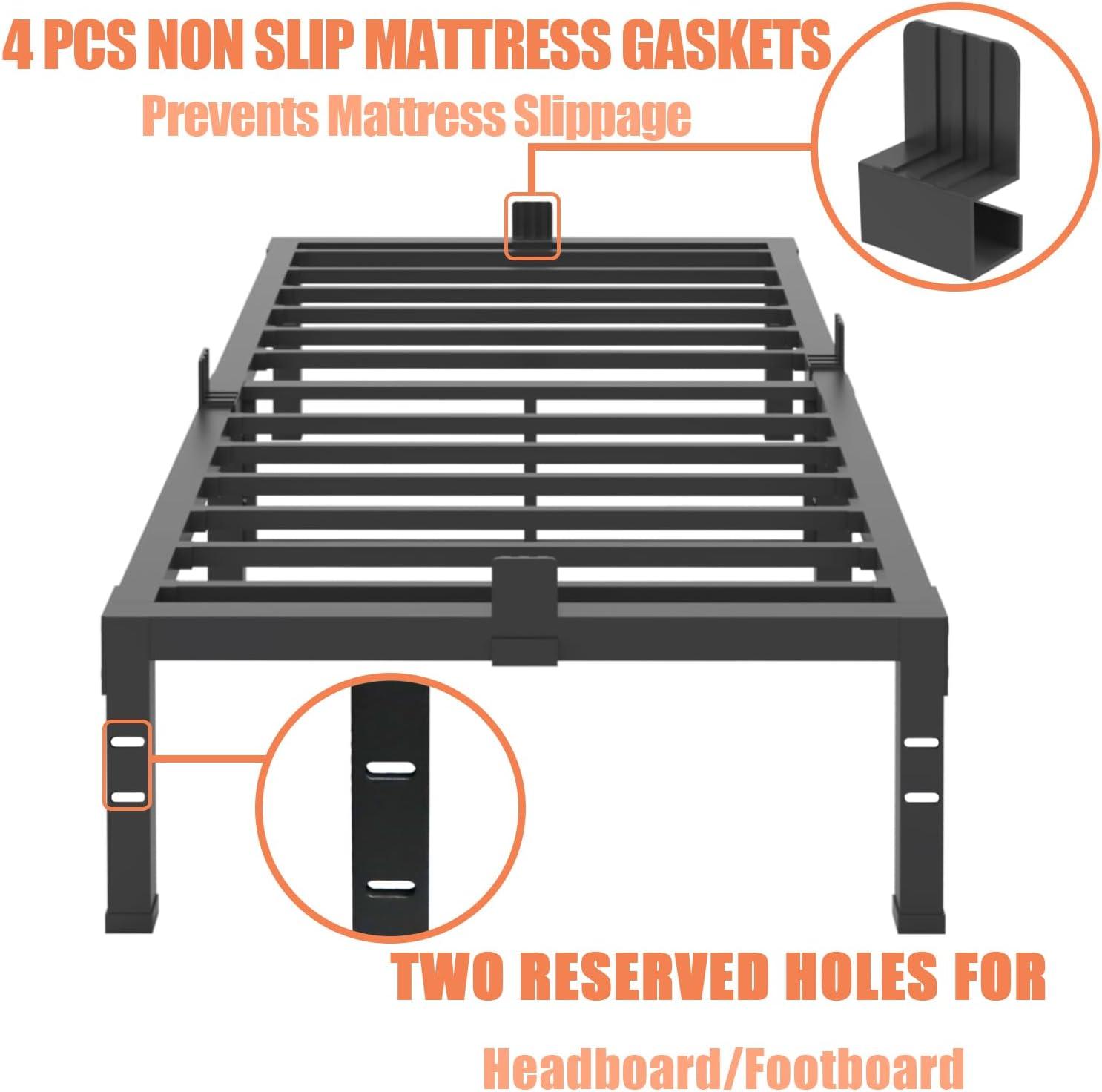 NNV 14" 3500 lbs Heavy Duty Bed Frame, Duty Steel Slat Metal Bed Frame Black - Twin