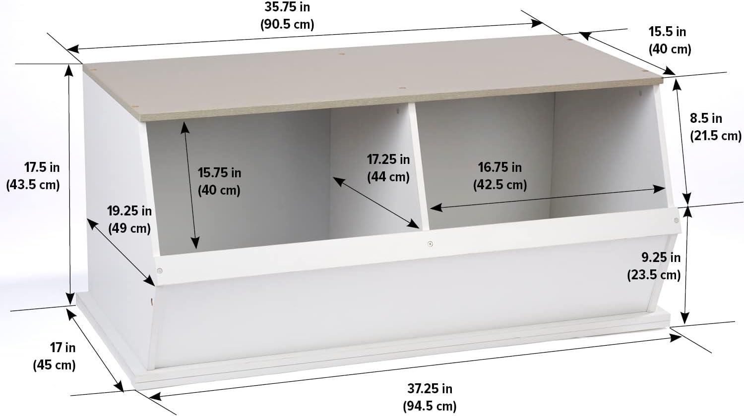 Badger Basket Two Bin Stackable Storage Cubby - White/Gray Woodgrain (White)