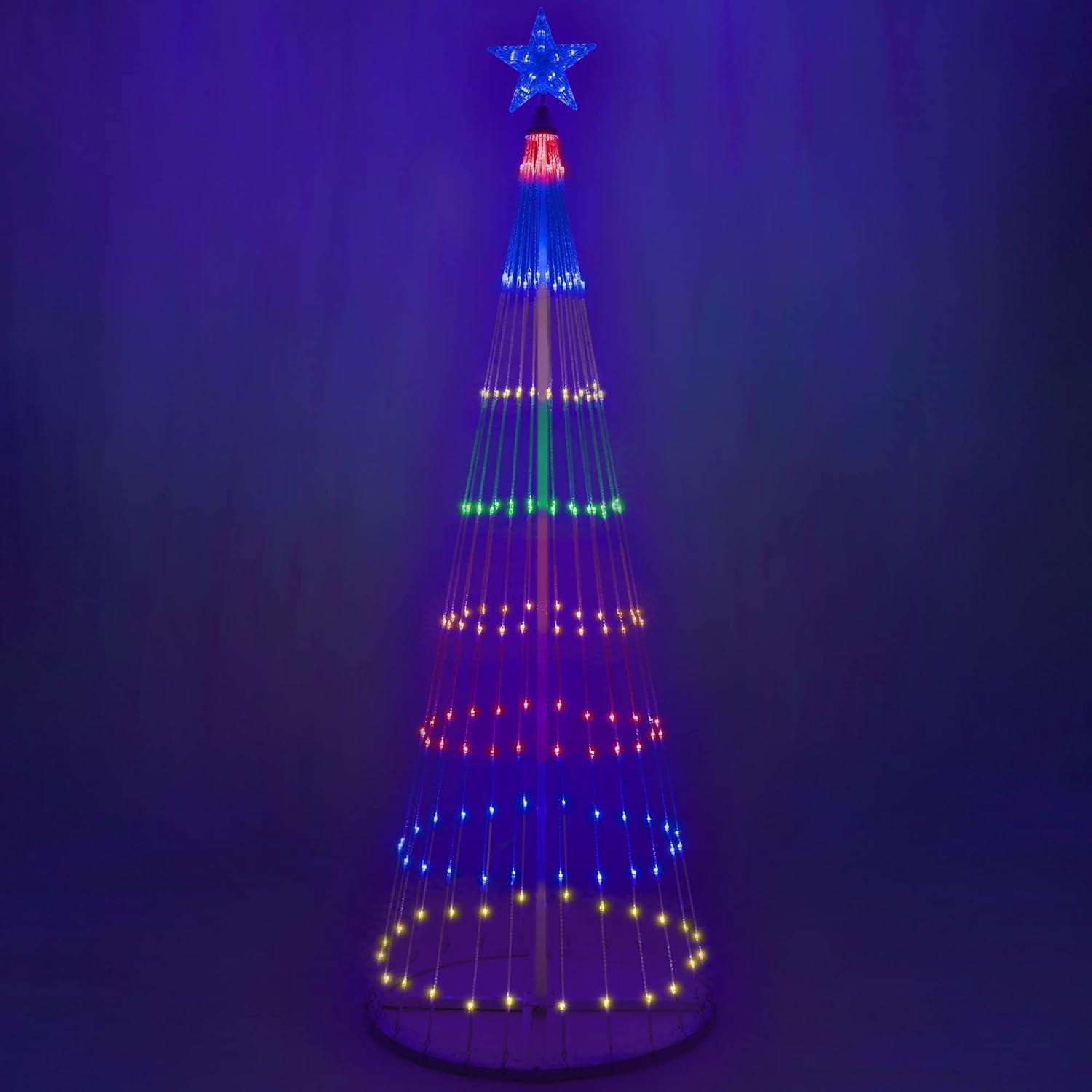 Wintergreen Lighting 6ft Multicolor Outdoor Christmas Light Show Cone Tree, 14-Function LED Outdoor Christmas Decoration