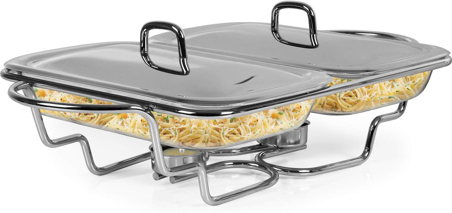 Stainless Steel 3-Quart Chafing Dish Buffet Set with Glass Tray