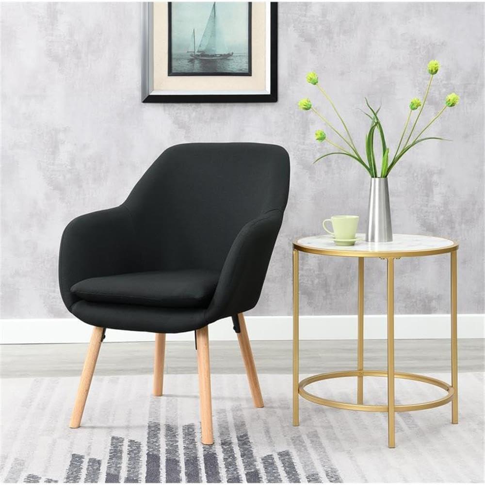 Convenience Concepts Charlotte Accent Chair in Black Linen Fabric with Wood Legs