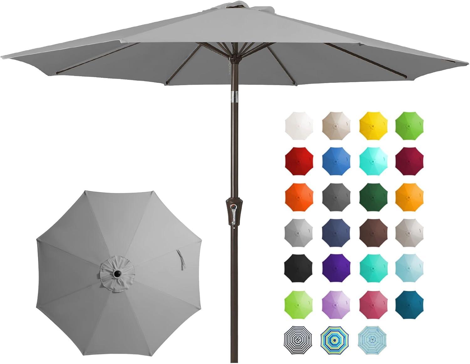 JUSTLET 9' Outdoor Market Patio Umbrella W/ Push Button Tilt And Crank, Light Gray